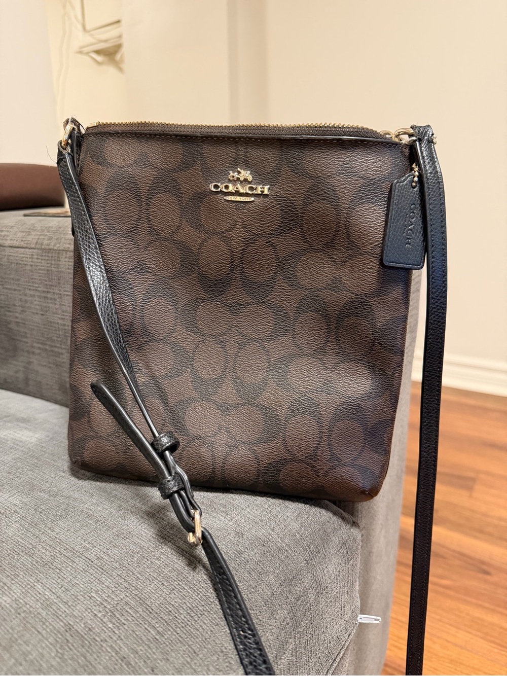 Coach Brown Signature Crossbody with Black Strap